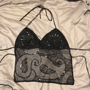 Black beaded halter top